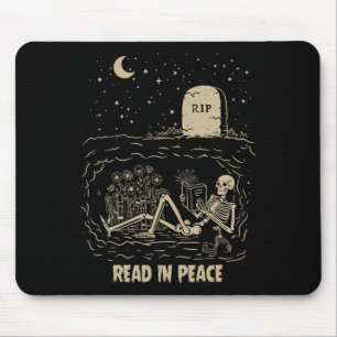Read In Peace Skeleton Reading Books Funny Hallowe Mouse Pad