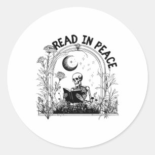 Read In Peace Spooky Teacher Skeleton Read Book Ha Classic Round Sticker