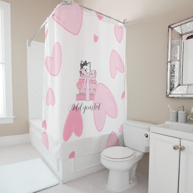 Read • Love • Relax – Cat & Book Bathroom Curtain (In Situ)