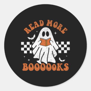 Read More Books Cute Ghost Reading Book Teacher Ha Classic Round Sticker