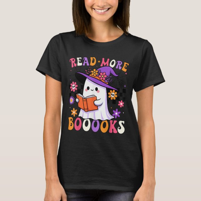 Read More Books Ghost Reading Book Funny Teacher H T-Shirt (Front)