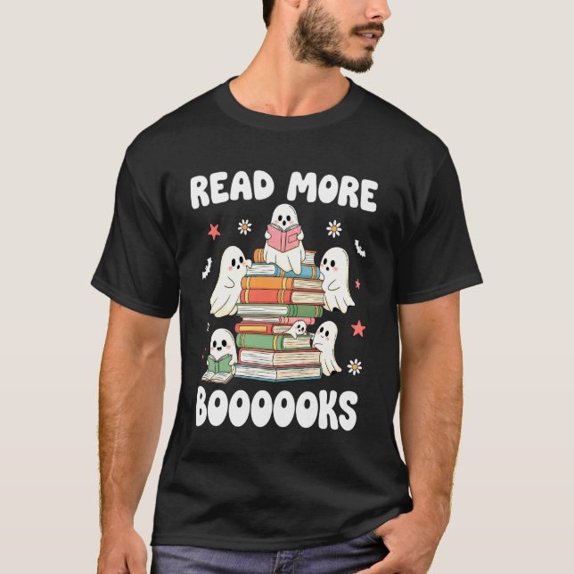 Read More Books Ghost Reading Book Halloween T-Shirt (Front)