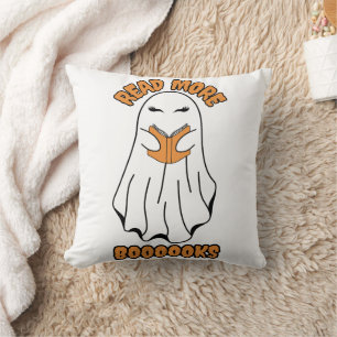 Read more Books Halloween Ghost Orange Throw Pillow