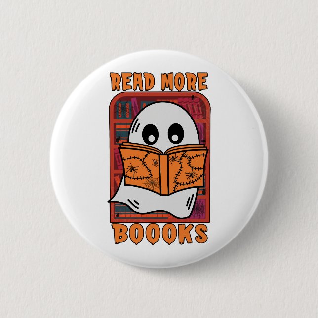 Read More Books Library Ghost Reading Halloween Button (Front)