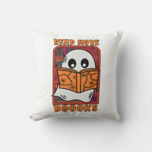 Read More Books Library Ghost Reading Halloween Throw Pillow