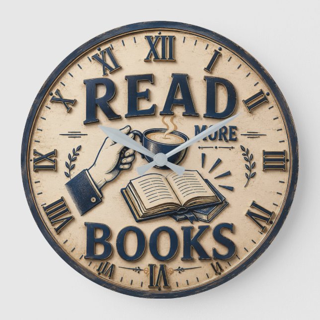 Read More Books Reading Lover Gift Large Clock (Front)