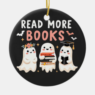 Read more books Spooky Halloween Ghost Book Lovers Ceramic Ornament