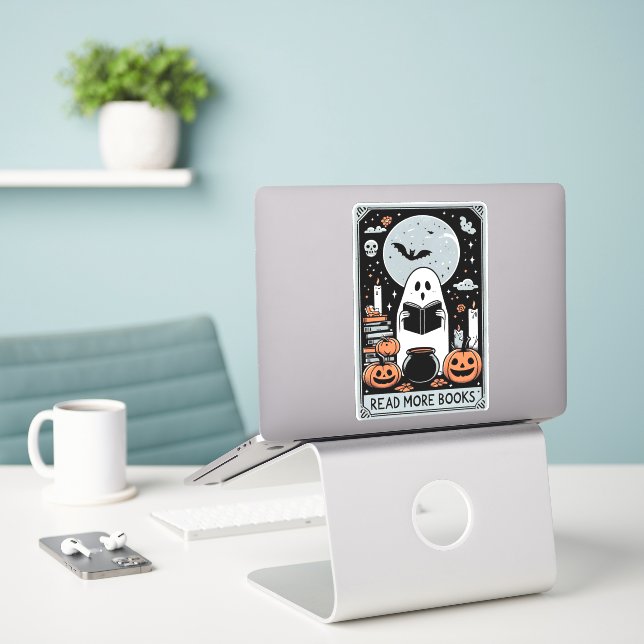 Read more boooks Tarot Sticker (Laptop On Desk)