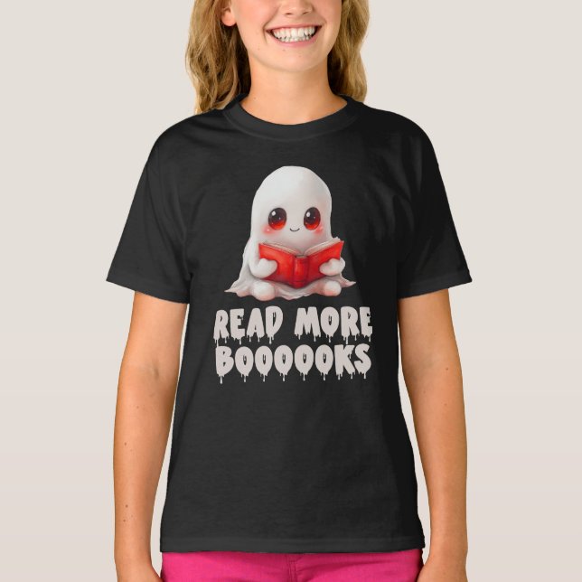 Read More Boooooks, Cute Ghost Reading T-Shirt (Front)