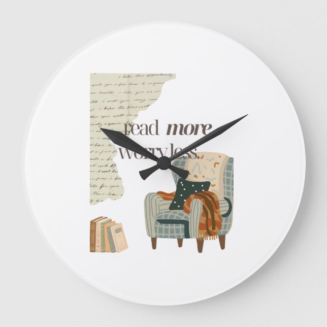 Read More, Worry Less Book Lover Large Clock (Front)