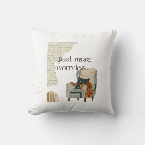 Read More, Worry Less Book Lover Throw Pillow