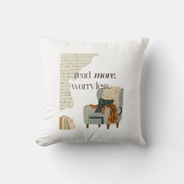 Read More, Worry Less Book Lover Throw Pillow (Front)