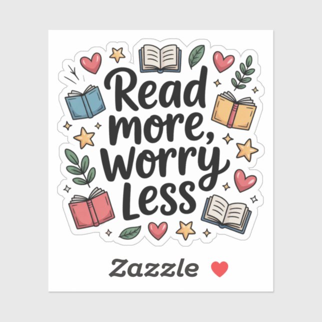Read More Worry Less Doodle Book Lover Sticker (Sheet)
