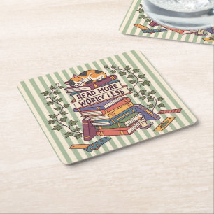 Read More Worry Less Square Paper Coaster
