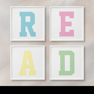 Read - Pastel Letters Wall Art - Set of 4 Peel And Stick Photo Tile