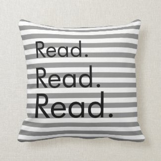 Read. Read. Read. Grey and White Striped Pillow