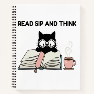 Read Sip And Think Cute Cat Reading Book & Coffee