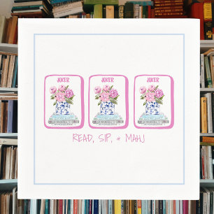 Read, Sip & Mahj Book Lover Mahjong Peonies Party Napkins