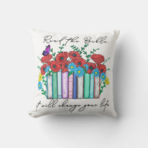 Read The Bible Floral Throw Pillow