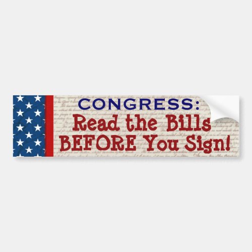 READ THE BILLS Funny Congressional Bumper Sticker