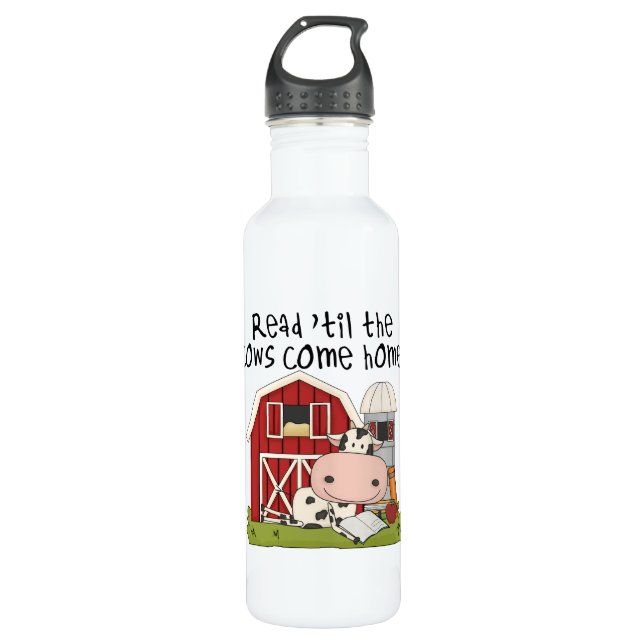 Read 'til The Cows Come Home Stainless Steel Water Bottle (Front)