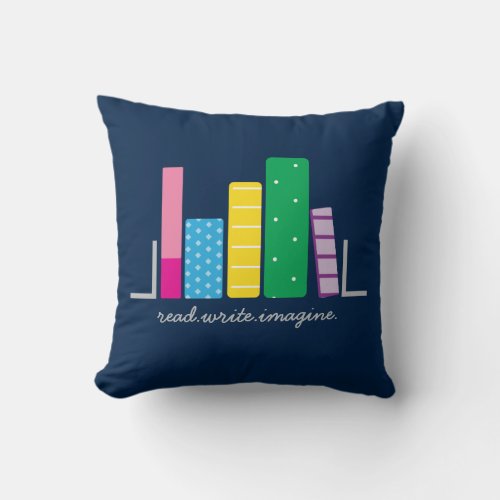 Read Write Imagine Inspirational Book Shelf Throw Pillow