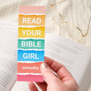 Read Your Bible Girl   Pastel Rainbow Personalized Bookmarks