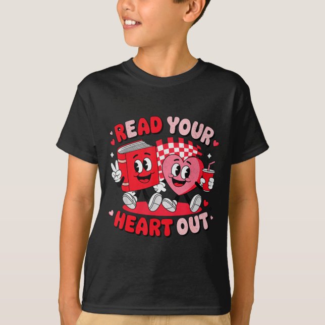 Read Your Heart Out Valentine's Day Retro Teacher  T-Shirt (Front)