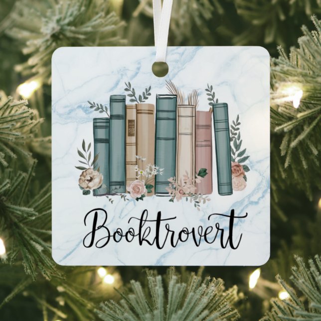 Reader, Bookworm, Booktrovert books lover, custom Metal Ornament (Insitu)