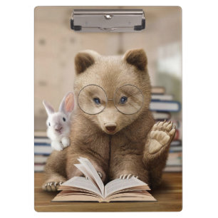 Reader Gift Bear And Rabbit Read Books Clipboard