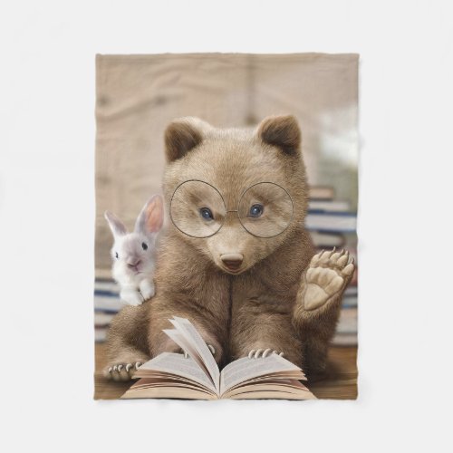 Reader Gift Bear And Rabbit Read Books Fleece Blanket