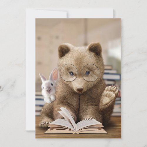 Reader Gift Bear And Rabbit Read Books Thank You Card