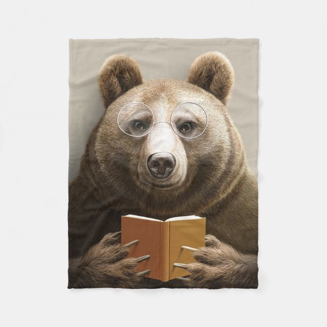 Reader Gift Bear Reading A Book Fleece Blanket (Front)