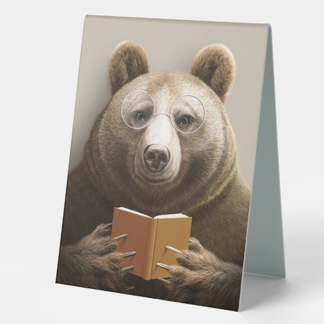 Reader Gift Bear Reading A Book Table Tent (Front)