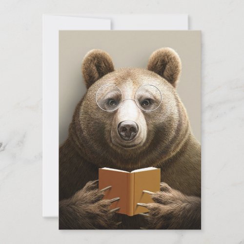 Reader Gift Bear Reading A Book Thank You Card