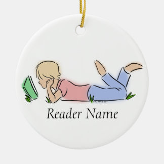 Reader in Grass (Custom Name) Ceramic Ornament