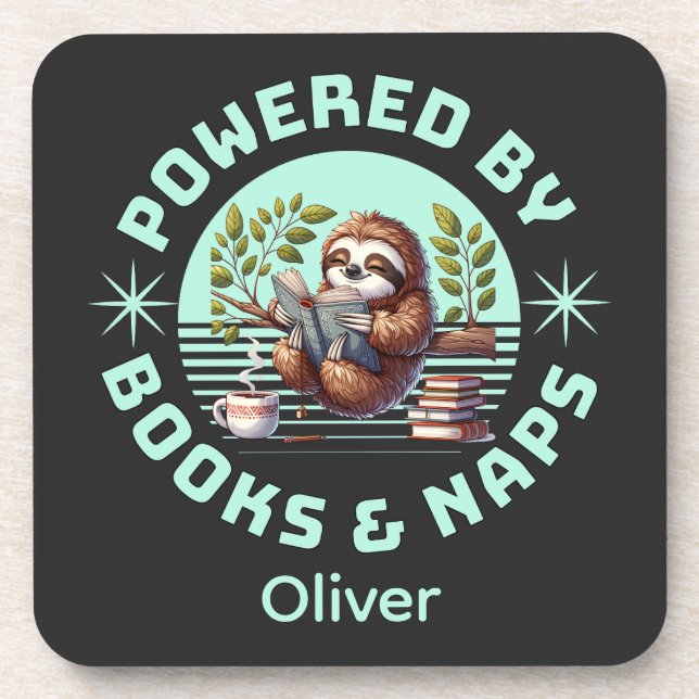 Reader Sloth. Unique Gift for Book Lover Beverage Coaster (Front)