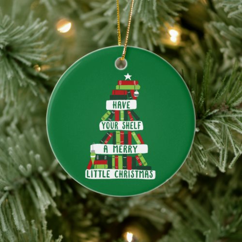Readers and Book Lovers Christmas Tree Ceramic Ornament