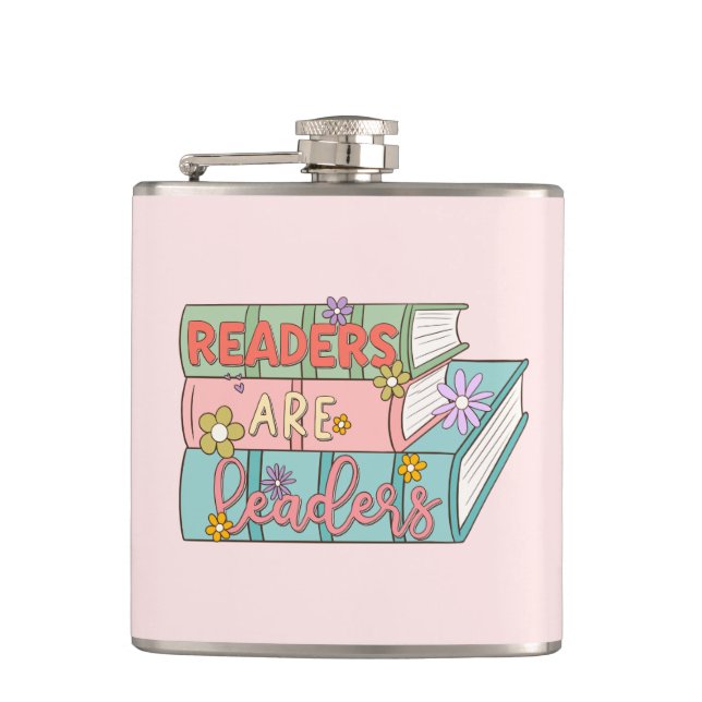 Readers Are Leaders – Cute & Inspirational Book Flask (Front)