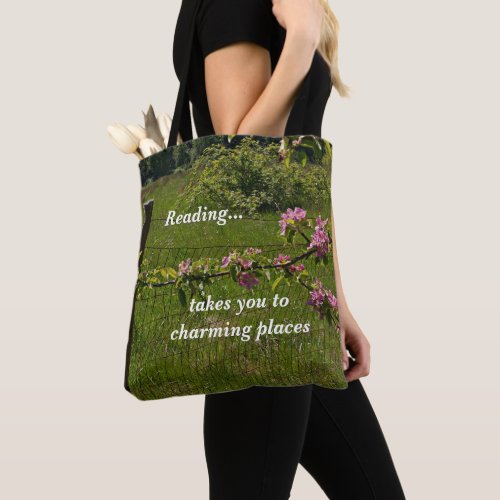 Readers book bag beautiful country scene tote bag