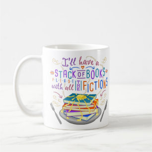 Readers Humor Stack of Books with Fictions Cute Coffee Mug