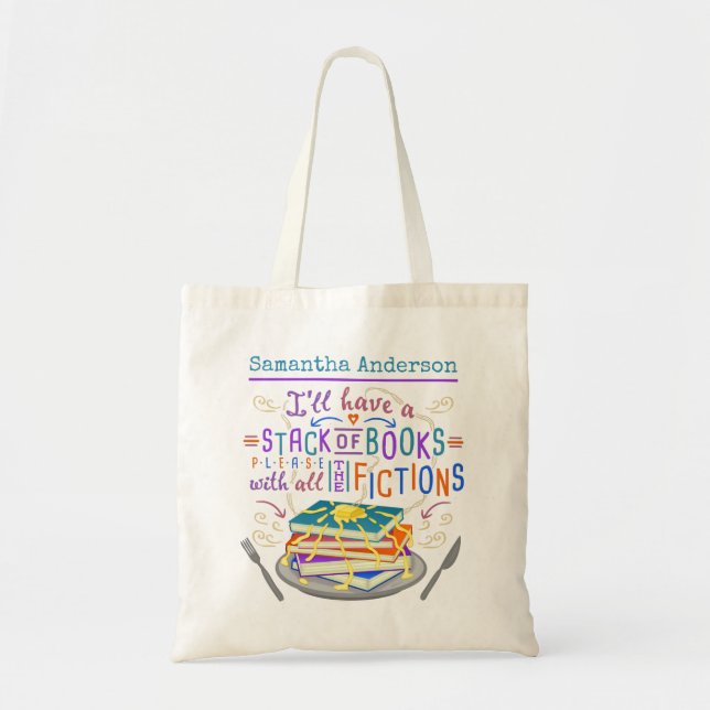 Readers Humor Stack of Books with Fictions Cute Tote Bag (Front)