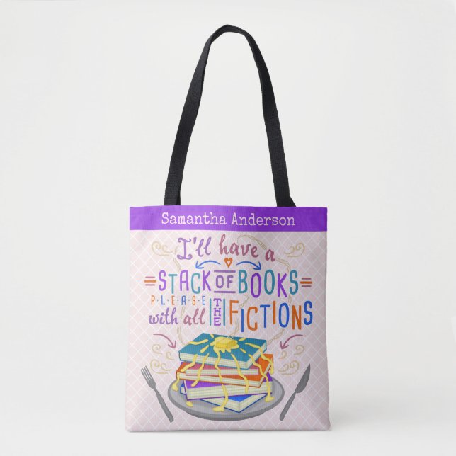 Readers Humor Stack of Books with Fictions Cute Tote Bag (Front)