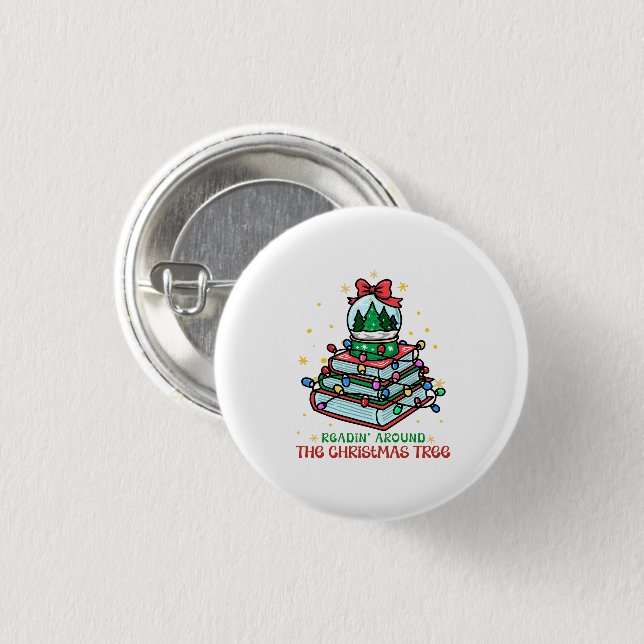 Readin’ Around the Christmas Tree Holiday Button (Front & Back)