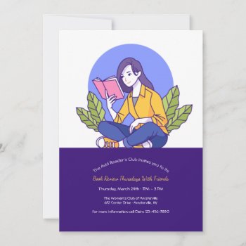 Reading A Book - Book Club Invitation by PixiePrints at Zazzle