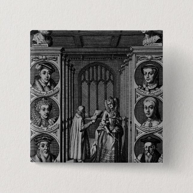 Reading a letter to Queen Elizabeth I Button (Front)