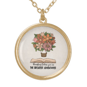 Reading adventures hot air balloon books  gold plated necklace