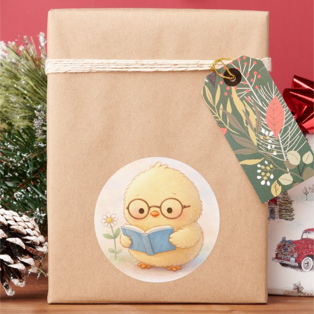 Reading Alma Chick Cute Sticker (Holiday)