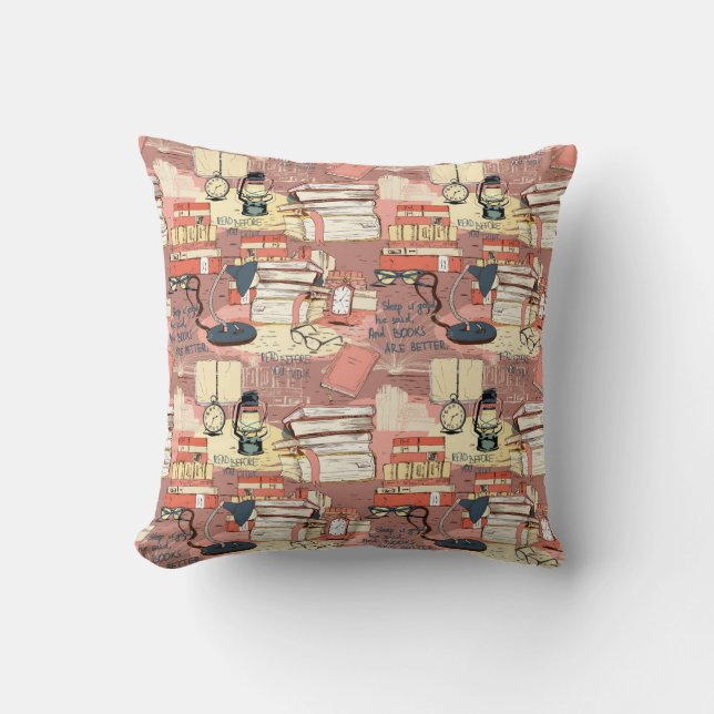 Reading And Books Pattern Throw Pillow (Front)