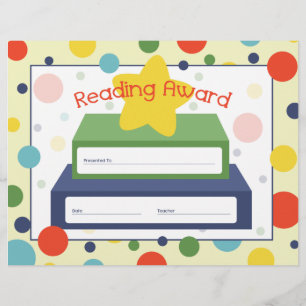 Reading Award Certificate - Polka Dots Book & Star